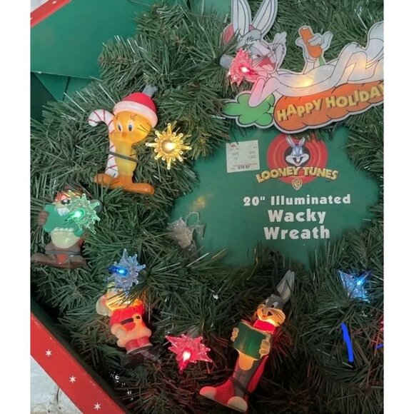 Looney Tunes Holiday Wreath Light Up Illuminated Wacky Warner Bros Christmas 20" - Picture 2 of 13